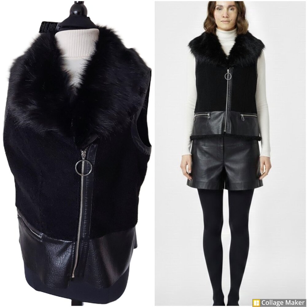 STAR by Julien Macdonald moto vest. Size 16. Removable fur collar.